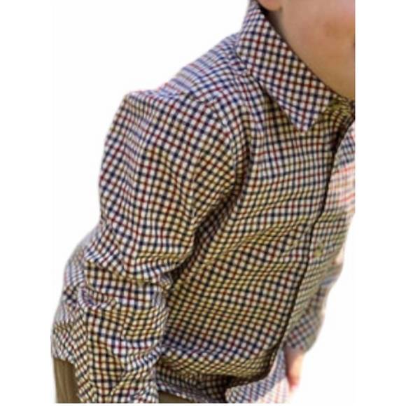 NEW ME & HENRY boy's atwood long sleeve woven collared shirt in brown & beige pl - Picture 3 of 3